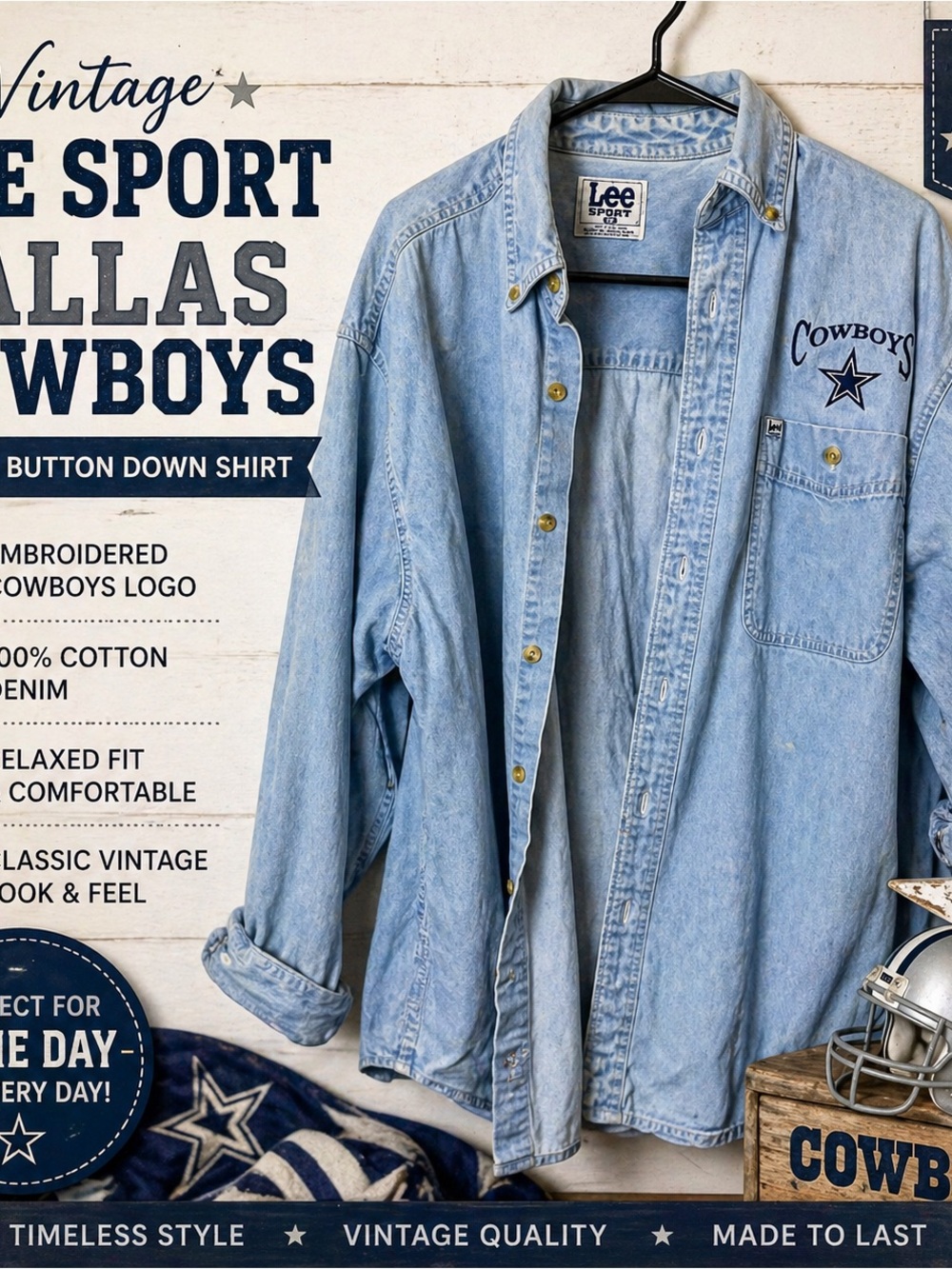 Lee Light Blue Denim Cowboys Embroidered Button-Down Shirt